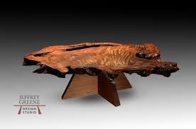 Most of the cuts used are from reclaimed burls and are all sustainably sourced. Double Pyramid Live Edge Coffee Table Jeffrey Greene