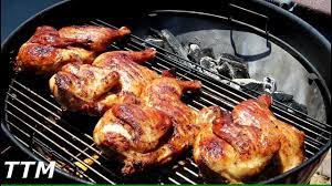 Then, cover the grill with the lid before allowing the thighs to grill for around six minutes, whereby the skin should turn crispy. How To Cook The Best Bbq Chicken Halves On The Weber Kettle Youtube