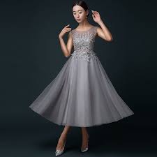 Aliexpress Com Buy Tea Length Gray Prom Dress Plunging Back Appliques Tulle Sweet 16 Dresses Cust Grey Prom Dress Tea Length Formal Dresses Party Dress Teens