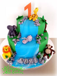 Zoo Cake First Birthday Lion Monkey Giraffe Elephant Water Cake Zoo Torte Erster Geburtstag Lowe Giraffe Affe Nilpfe Kindertorte Geburtstagstorte Geburtstag