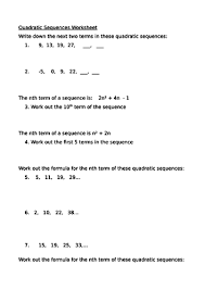 More precisely, if the quadratic sequence is given by q (n), where q is a quadratic polynomial, then d (n) = q (n + 1) − q (n) is the arithmetic progression given by d (n) = a n + b, where a is the second difference and b = d (0). Quadratic Sequences Worksheet Or Test With Answers Teaching Resources