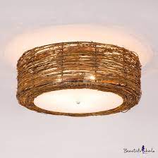 Exposed brads and an aged walnut finish give this. Rustic Style Brown Ceiling Light Fixture With Drum Shape Single Light Bamboo Flush Mount Light For Indoor Beautifulhalo Com