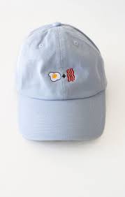 Description Details Six Panel Cap In Light Blue With Egg Bacon Embroidery Outfits With Hats Hats Baseball Hats