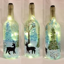 Christmas Lighted Bottle Deer Painted Wine Bottle Etsy Painted Wine Bottles Christmas Lights Bottle Wine Bottle Crafts