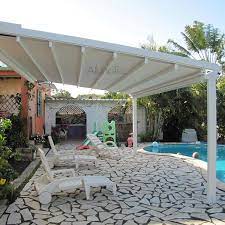 Outdoor Wind Resistance Waterproof Aluminium Pvc Retractable Awning Roof With Led Buy Pvc Pergola Retractable Pe Aluminum Pergola Pergola Retractable Awning