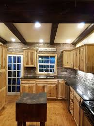 Hickory Cabinets Faux Beams Granite And Brick Veneer Kitchen Remodel Mccraney Construction Hickory Kitchen Cabinets Hickory Kitchen Hickory Cabinets