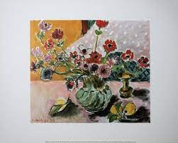 Vase of flowers painting matisse. Henri Matisse Anemones In Vase 1943 Reproduction Fine Art Print Poster