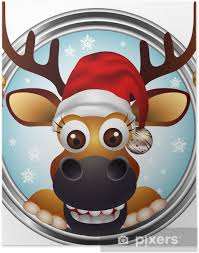 Décorations de noël, personnages, animaux, végétaux. Poster Noel Drole De Bande Dessinee Tete De Cerf Pixers Nous Vivons Pour Changer