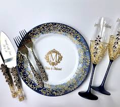 Special Order: 2 Champagne Flutes, Two Forks, Two Dinner Plates, Two Forks,  Cake Server and Knife, Two Burger Knives Black Emerald Crystals