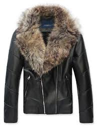 Ouye Men S Winter Fur Collar Faux Leather Short Jacket X Large Black Fur Leather Jacket Mens Fur Coat Leather Jacket