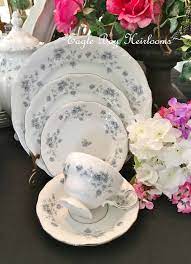Johann haviland forever spring flowers salt & pepper shakers bavaria germany 45.0. 5 Pc Place Setting Johann Haviland Blue Garland Bavaria Germany Blue Floral Platinum Trim Dinnerware Dinner Places Garland