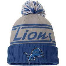 Detroit Lions New Era Pom Fire Cuffed Knit Hat Silver 22 99 Detroit Lions Knitted Hats Lions