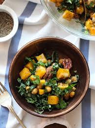 Kale Salad With Butternut Squash Chickpeas And Tahini Dressing Foodiecrush Best Salad Recipes Vegan Salad Recipes Savory Salads