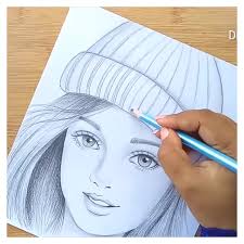 First, start off by drawing two lines which will help you keep your drawing symmetrical. How To Draw A Girl Wearing Winter Cap For Beginners Cool Drawing Ideas Creativity Simple Cooldrawingideascre In 2021 Drawings Art Drawings Simple Pencil Drawings