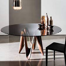 Lines Top Dining Table With Metal Tinted Top Round Glass Table Glass Table Glass Dining Table