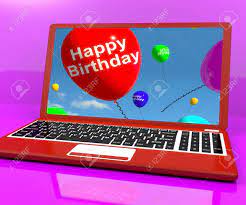 Birthday elegant greeting card with gold balloons and falling confetti vector. Happy Birthday Balloons Auf Laptop Computer Bildschirm Zeigt Online Gruss Lizenzfreie Fotos Bilder Und Stock Fotografie Image 15083920