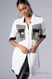 beyaz gomlek modelleri uzun kol onden dugmeli payetli cep detayli uzun uzun modelleri in 2020 fashion design clothes clothes design clothes