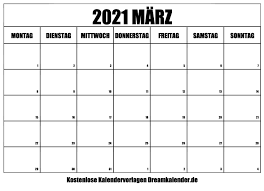 Download montaskalender 2021 zum ausdrucken als pdf, excel und word. Kalender Marz 2021