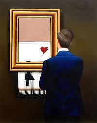 Shredded Balloon Girl Painting Of Man Enjoying Balloon Girl By Banksy Gerard Boersma Acrylic On Panel Masonite 20 Painting Realism Painting Banksy Art