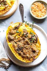 Mushroom Stroganoff Spaghetti Squash Recipe Spaghetti Squash Mushroom Stroganoff Vegetarian Stroganoff