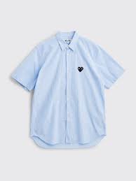 Tres Bien Comme Des Garcons Play Small Heart Short Sleeve Shirt Stripe Light Blue