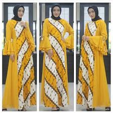 Baju gamis batik kombinasi polos adalah pilihan yang paling tepat sebagai baju kerja muslim yang wajib kamu masukkan ke dalam list baju kerja di lemari kamu. Gamis Batik Kombinasi Polos Modern Nusagates