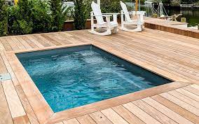 A blend of wood and plants wrap the pool beautifully. Small Backyard Pools That Are Big Fun Leisure Pools Canada
