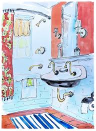 Bathroom art ideas —how to choose art for your master bath. Bathroom Painting Blue And Red Original Bathroom Art Home Decor Drawing Watercolour Bathroom Funny Art Gift House Warming Painting Funny Art Oil Painting