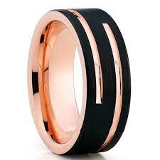Rose Gold Tungsten Band With Matte Black Layer Gold Tungsten Wedding Bands Rose Gold Tungsten Tungsten Mens Rings