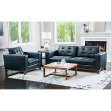 Member S Mark Reyes Top Grain Leather Sofa And Armchair Set Dark Teal Top Grain Leather Sofa Living Room Sets Lounge Suites