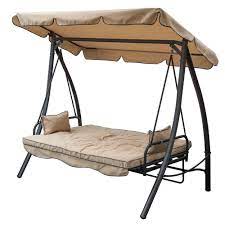 Dondoli da giardino in tanti materiali e dimensioni, per regalarsi piacevoli ore di riposo, lettura o chiacchiere in compagnia di amici e famiglia. Dondolo A 3 Posti Beige Con Schienale Reclinabile A Letto E Tettuccio Eg56680 Evergreen Bricobravo