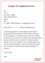 8 Free Compliment Letter Template Format Sample Example