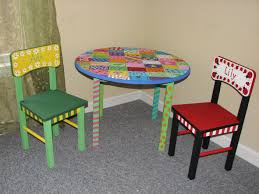 Hand Painted Children S Table Acrylic Paint With Sealer On Solid Wood Two Chairs For The Girls Hand Painted Chairs Funky Painted Furniture Painted Chairs
