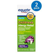 2 Pack Equate Children S Allergy Relief Cetirizine Suspension Grape Flavor Sugar Free Dye Free 4 Oz Walmart Com Kids Allergies Sugar Free Alcohol Allergy Relief