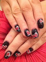 Black And Red Acrylic Nails Designs Acrylic Nails With Red And Black Valentine Love Heart Gel Freehand Nail Art Nail Designs Valentines Valentine Nail Art