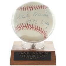 Hank aaron braves autograph nameplate for a baseball bat case or photo 1.5 x 6. Hank Aaron Signed Le Onl Baseball Inscribed Hr King With Display Case Beckett Coa Pristine Auction
