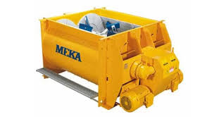 Loader has a quick attach front bucket. Twin Shaft Mixers Meka Concrete Plants