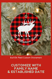 Bull Elk Large Game Plaid Ceramic Ornament Zazzle Com Hunting Ornaments Family Christmas Ornaments Custom Ornament