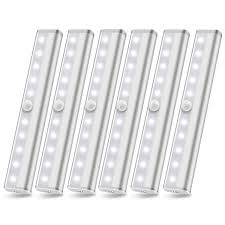 Motion Sensor Closet Lights Battery Powered Lights Led Under Cabinet Lighting Wireless Under Counter Light Stick On Lights Safe Night Light Bar For Stairs Hallway Kitchen White 6000k 6 Pack