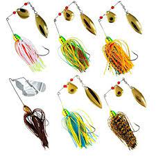 6pcs Lot Fishing Hard Spinner Baits Lures Kit Mixed Color Spoon Spinnerbait Skirt Jig Fishing Lures With Holographic P Color Mixing Tail Feathers Fishing Lures