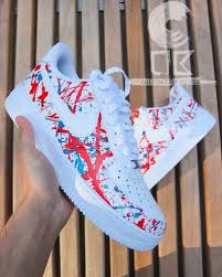 Custom Nike Air Force 1 Low Red And Blue Paint Splatter Customcrepcityuk In 2020 Custom Shoes Diy Custom Nikes Custom Nike Shoes