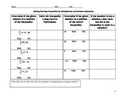 Step equations and inequalities multi step inequalities one step inequalities one step inequalities by multiplyingdividing two step inequalities writing two step inequalities facing math lesson 1. Solving One Step Inequalities By Multiplication Or Division Exploration