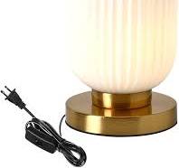 Modern Glass Table Lamp with Ribbed Shade, White, 10.6 x 5.9 inches, E26,  for Bedside Bedroom Living Room Office