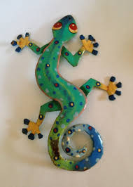 Painted Metal Gecko For My Garden Wall Glass Mosaic Art Polymer Clay Crafts Clay Crafts