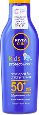 Spray bottles tend to distribute the product better than regular bottles, so this sensible design choice ensures good coverage with little waste at all times. Buy Nivea Sun Kids Protect Care Sun Lotion Spf 50 200ml Medino