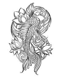Black And White Stencil Koi Fish Design Lotus Flower Tattoo Designs Hand Drawn Asian Spiritual Symbols Koi Carp With Lotus And Waves It Can Koi Tattoo Design Lotus Flower Tattoo Design Koi Tattoo