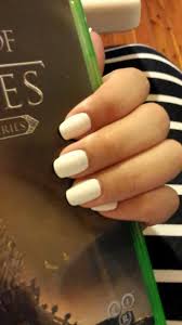 Rather than painting over the acrylic with white like you would with a manicure, leave the look clear so that full effect shows through! I Love How Classy A Simple White Square Nail With Rounded Edges Look Finallytookmyfakenailsoff Plainwhi Nail Shapes Squoval Squoval Nails Acrylic Nail Shapes