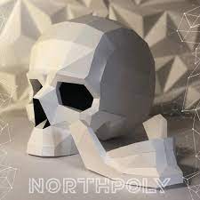 Skull 3d Papercraft Northpoly Pepakura Lowpoly Low Polygon Papercraft Handmade Paper Sculptures Diy Origami Head Lowpoly Skull Paper Sculpture Paper Crafts Origami Patterns