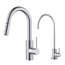 On the upside, less versatility means there's more control, and you won't make a mess of the kitchen. Pull Down Kitchen Faucet And Water Filter Faucet Combo In Chrome