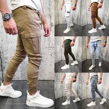 Conceptionhomme pantalons décontractés chino jogging avec entrejambe et coupe slim. Jeans Pantalon De Jogging Pour Homme Cargo Biker Slim Fit Chino De Loisir Casual Ebay